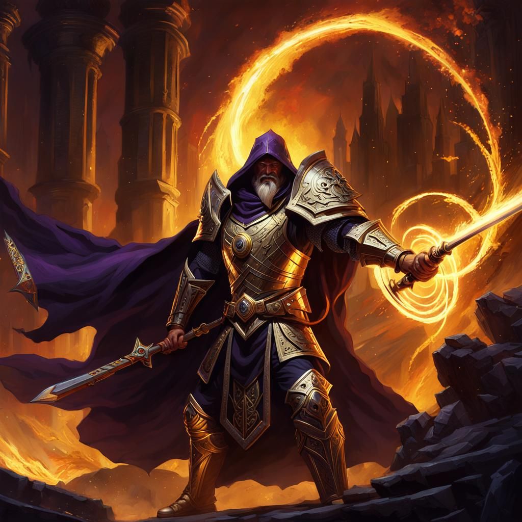 Hero vs Wizard Fight in Dark Fantasy Style