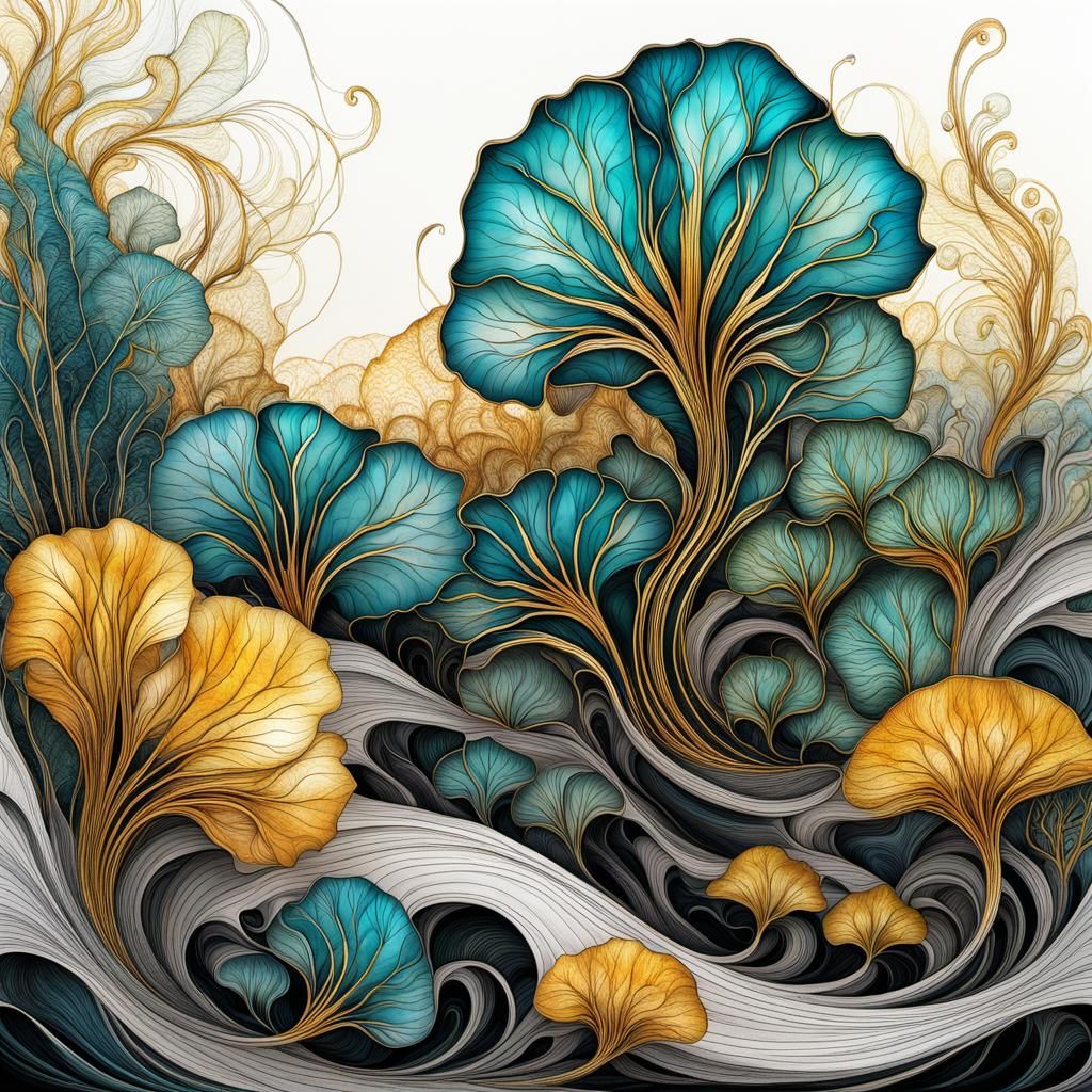 Alien Aquatic Flora: Botanical Ink Line Art