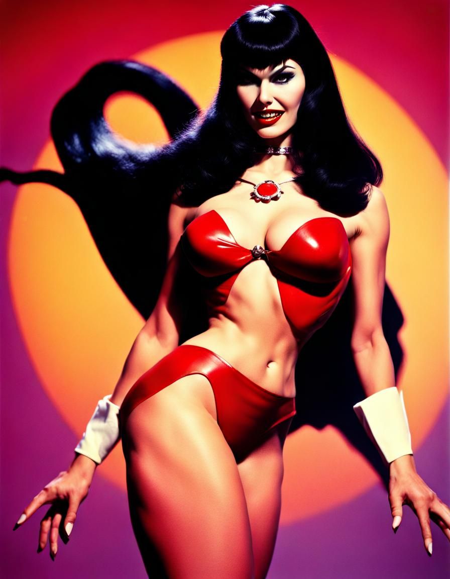Vampirella Hero Pose in Technicolor Pinup Style