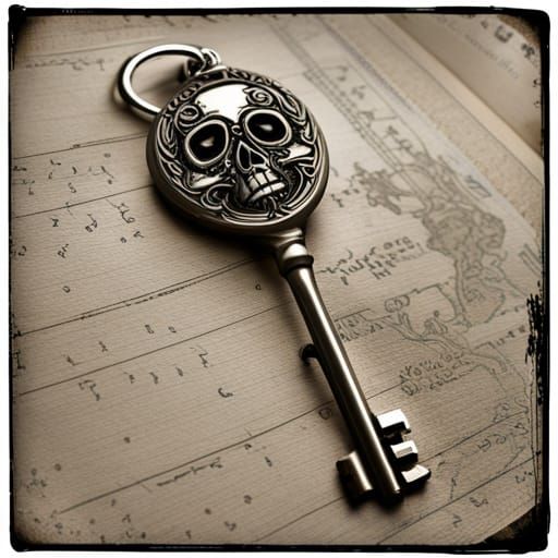 Ornate Skeleton Key with Skull Fob