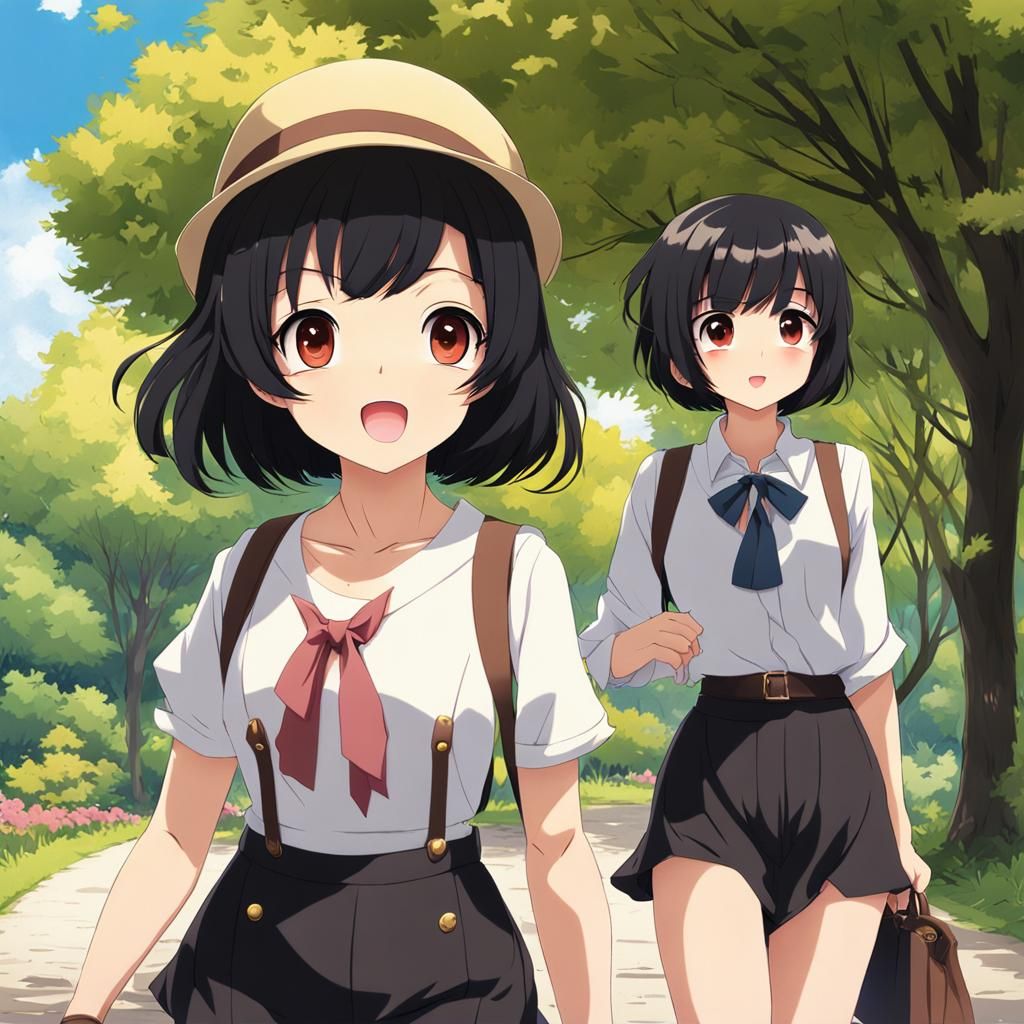 Friends in the Park: Anime-Style Illustration