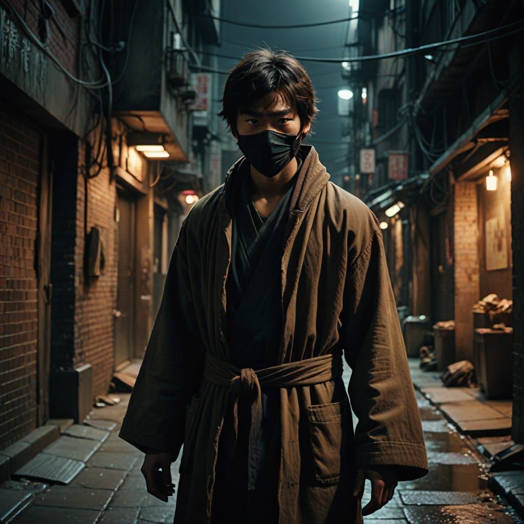 Chinese Vigilante in Dark Alley, Cinematic Concept Art