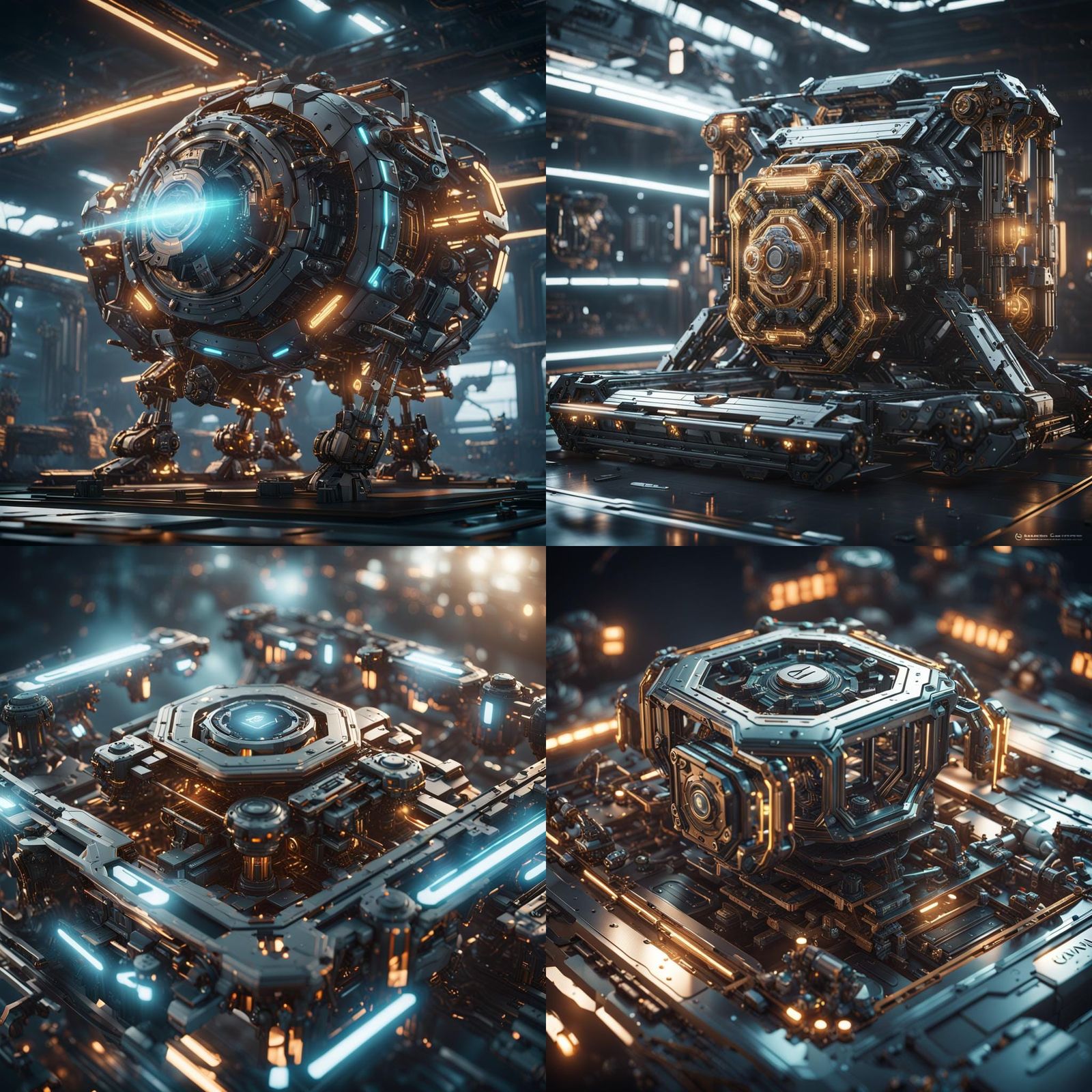 Futuristic Quantum Computers with Intricate Sci-Fi Details