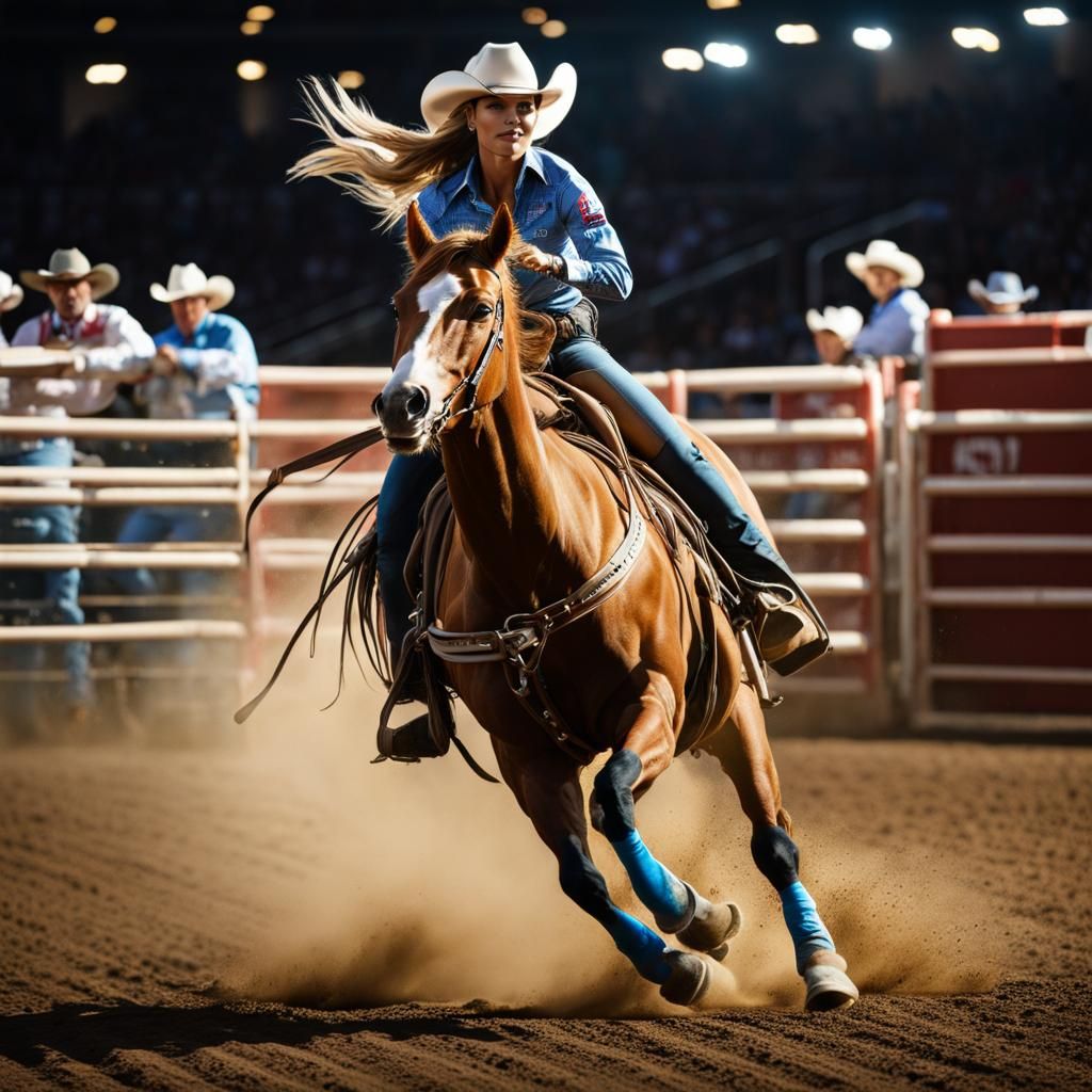 Hyperrealistic Cowgirl in Rodeo Championship Scene