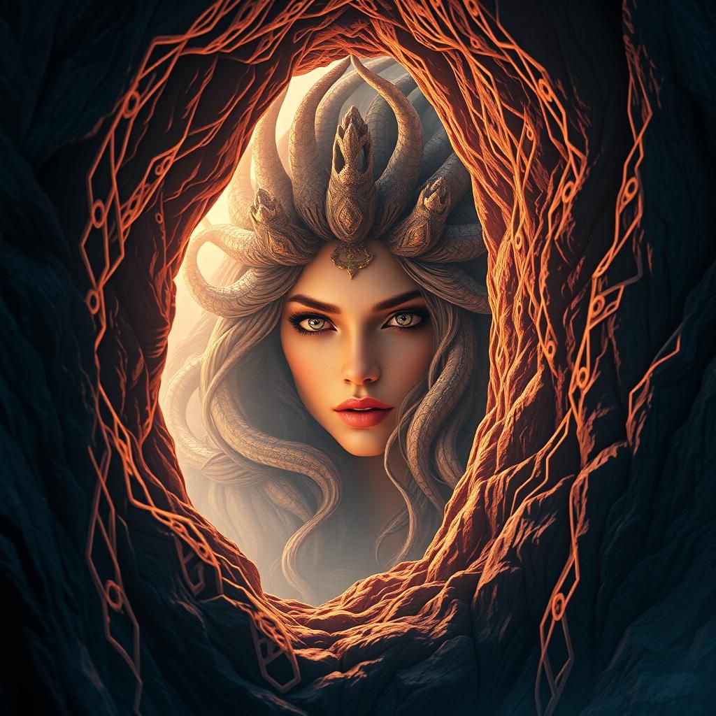 Medusa Woman Portrait with Dramatic Lighting