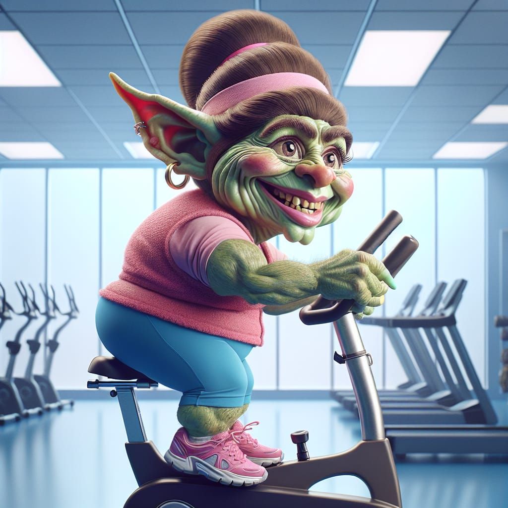 Cartoon Goblin Influencer Training at the Gym