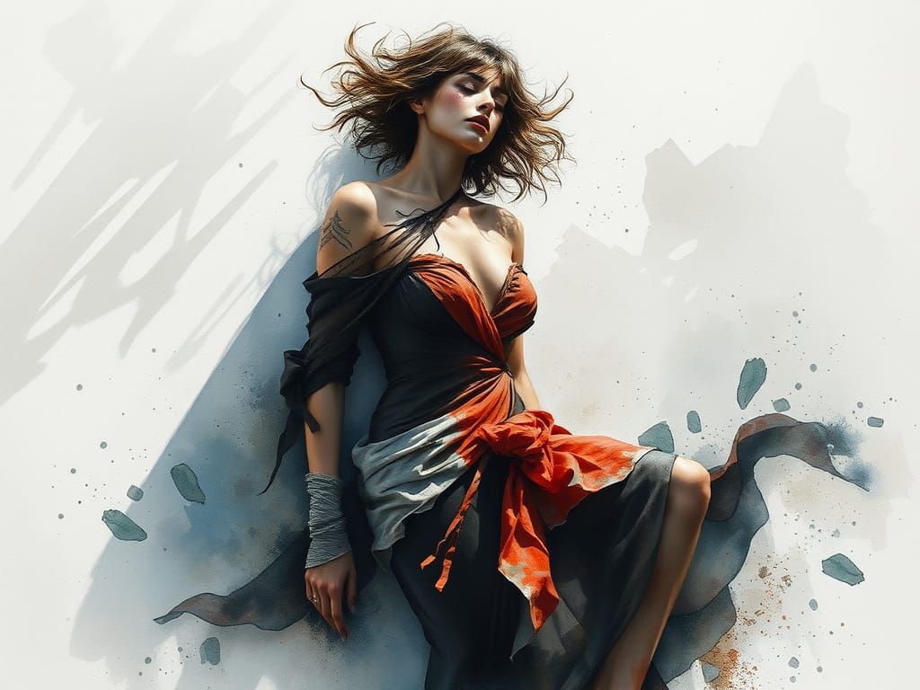 Fallen Figure in Watercolour Style