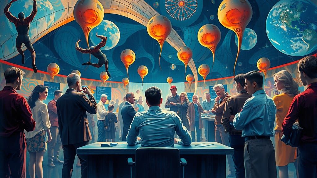 Surreal Desk Dreamscape Inspired by Cubism and Alcohol Ink