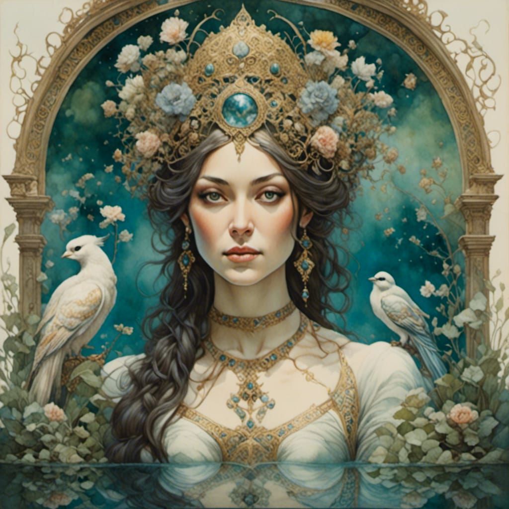 Ornate Persian Princess in Romantic Watercolor Style