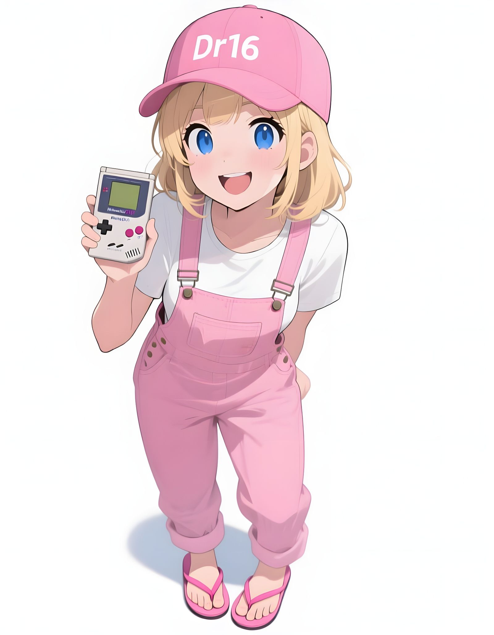 Anime Girl with Gameboy on White Background