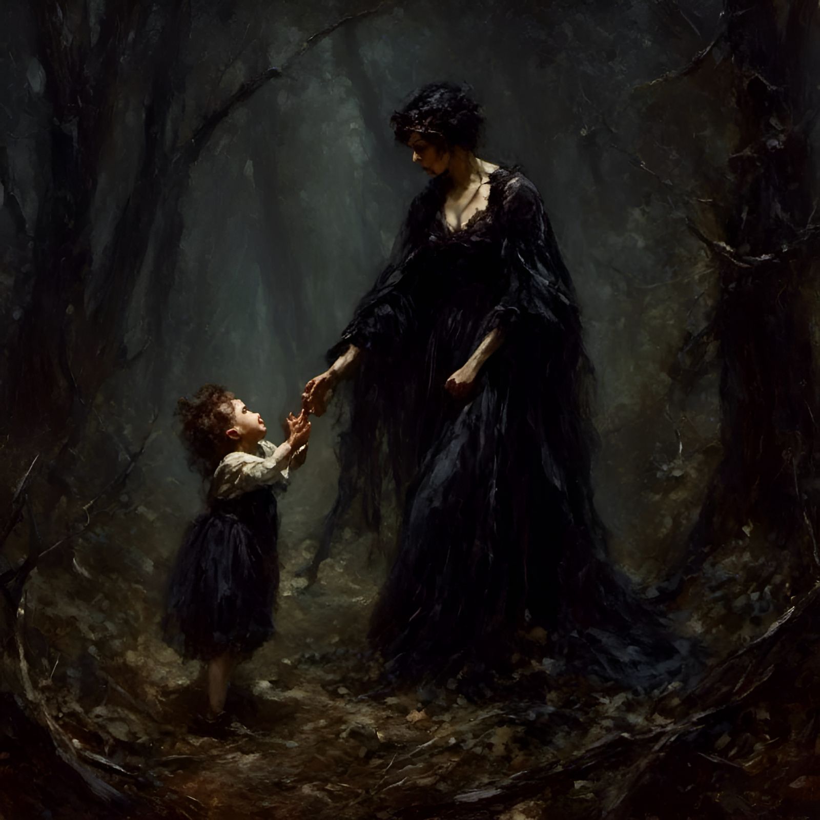 Dark Fae Stealing Infant: Horror Concept Art