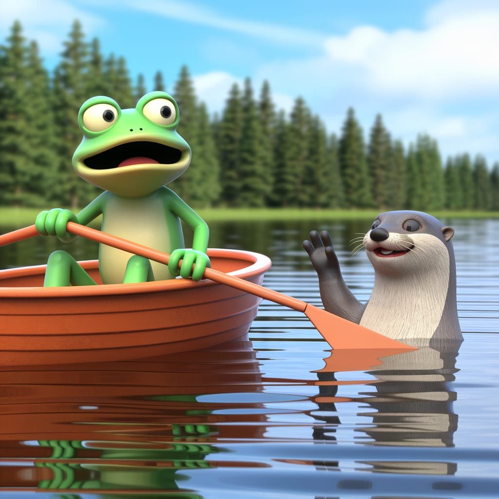 Surprised Frog in a Boat: 3D Comic Art