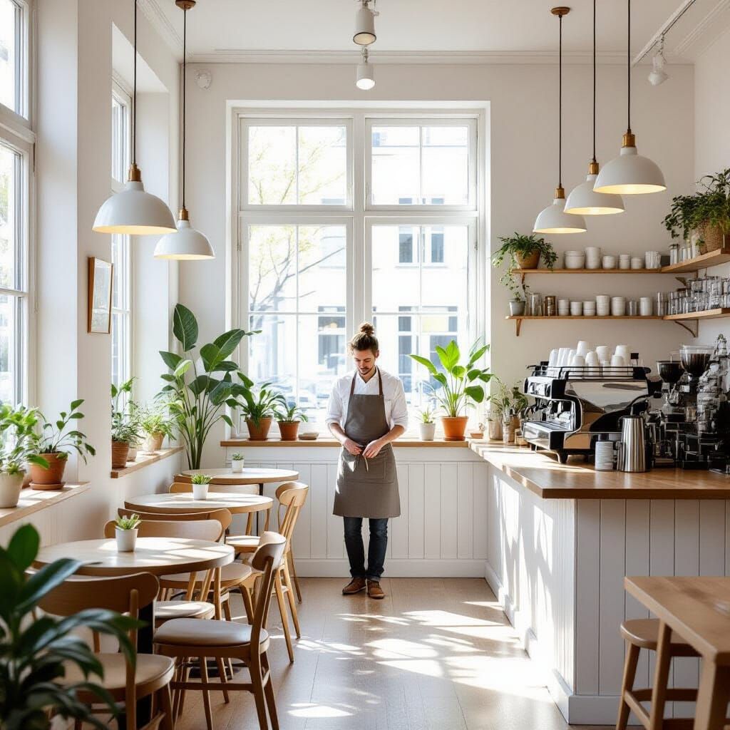 Airy Scandinavian Cafe Interior in Editorial Style