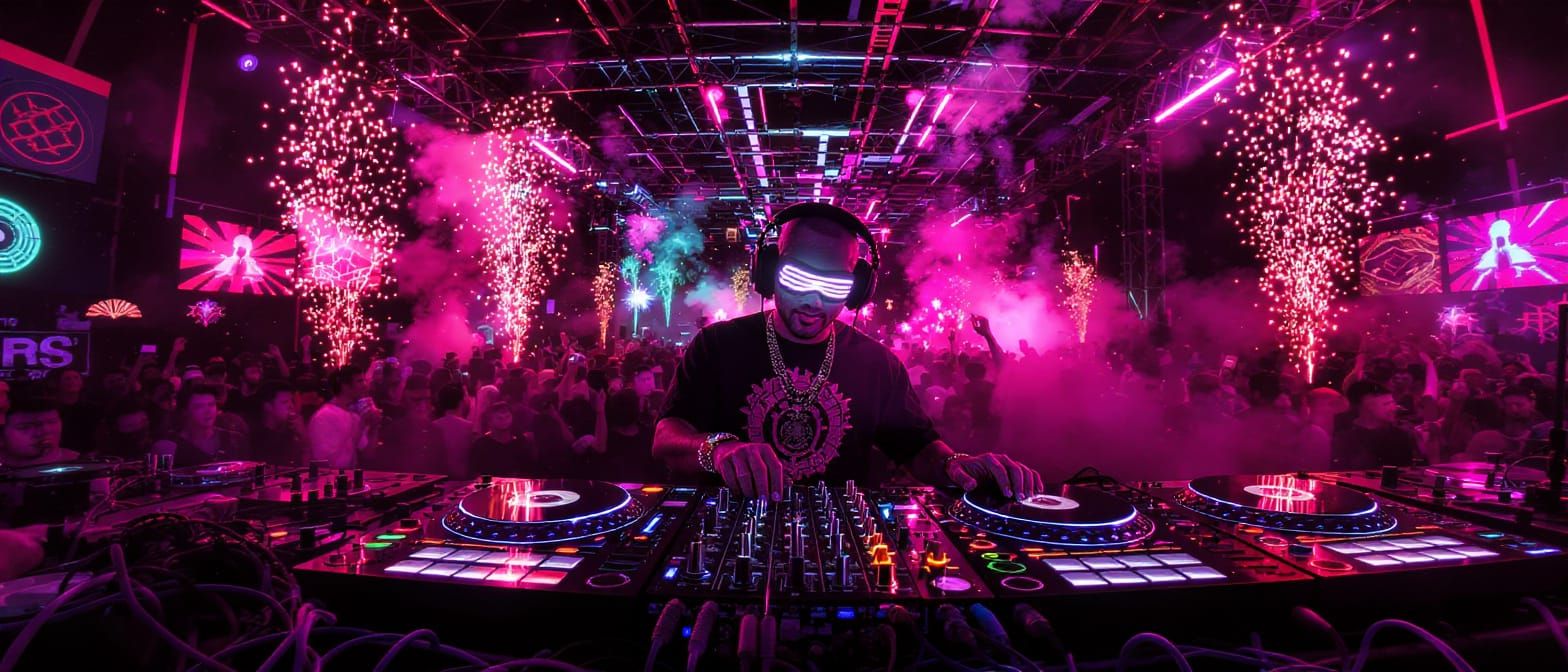 Vibrant DJ at Neon Music Festival, Psychedelic Electronic St...