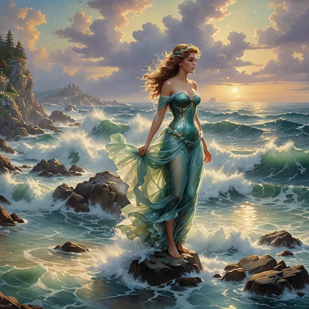 Ethereal Sea Nymph in a Luminist Style