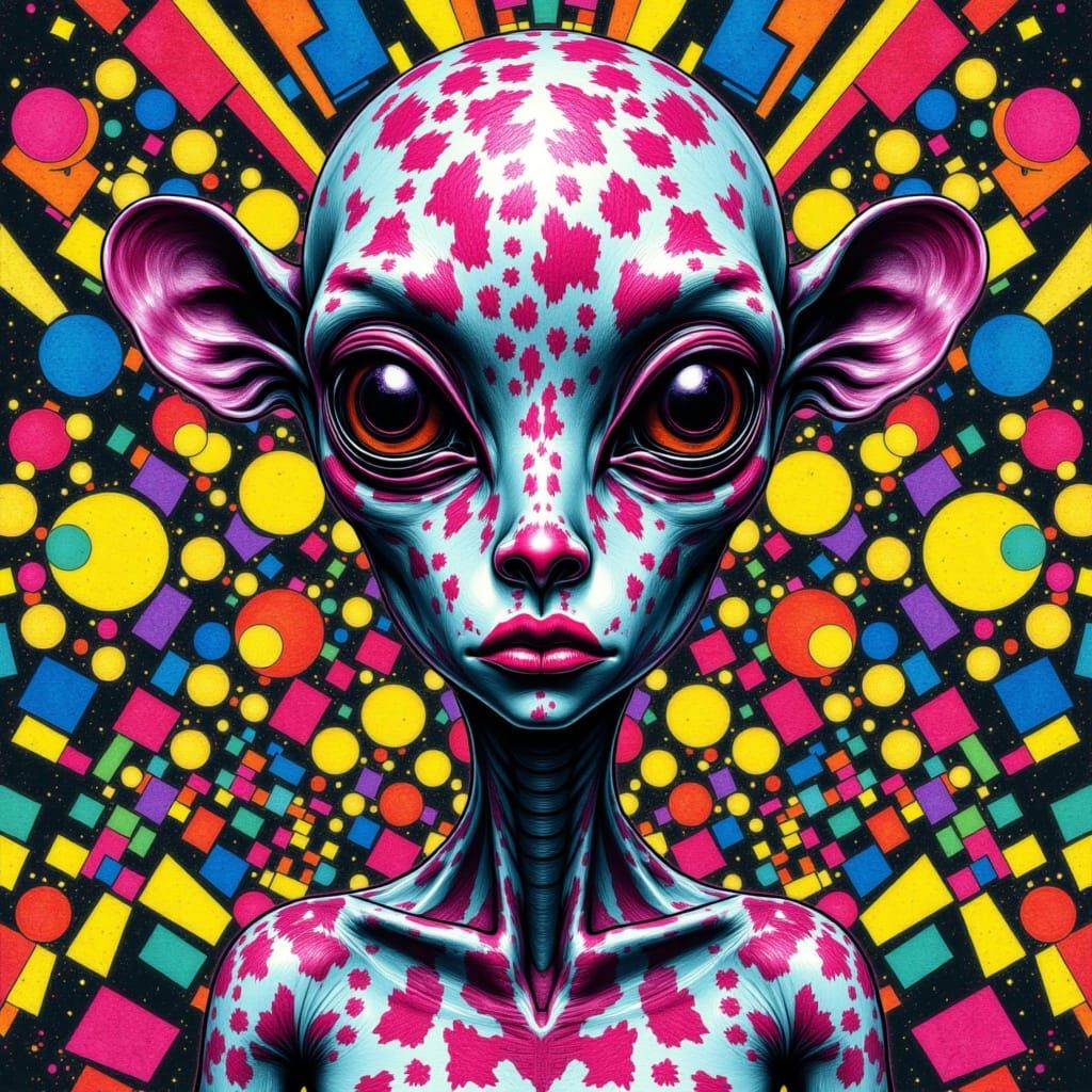 Cow Print Alien in Bauhaus Geometric Pop Surrealism
