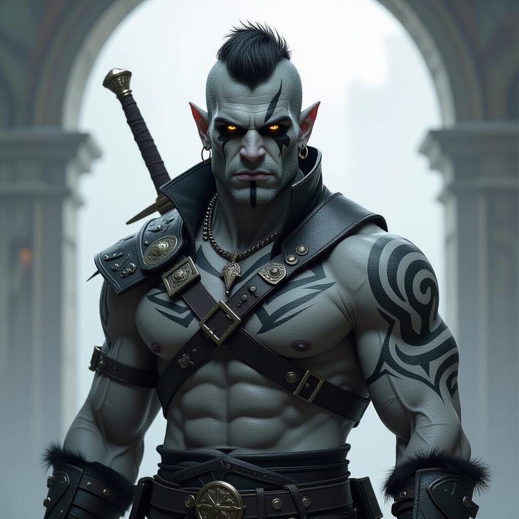 Muscular Orc Warrior With Tribal Tattoos and Longsword