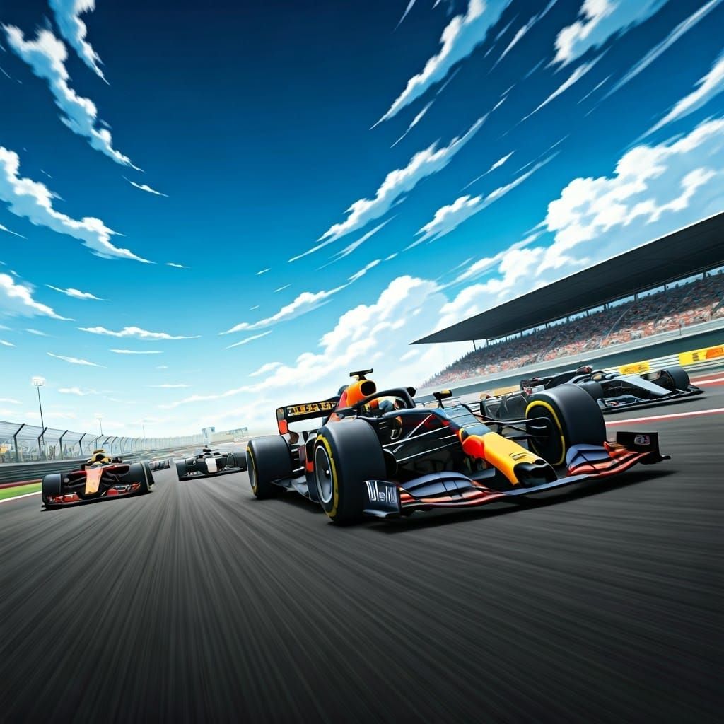 High-Speed Formula 1 Racing in Vibrant Manga Style