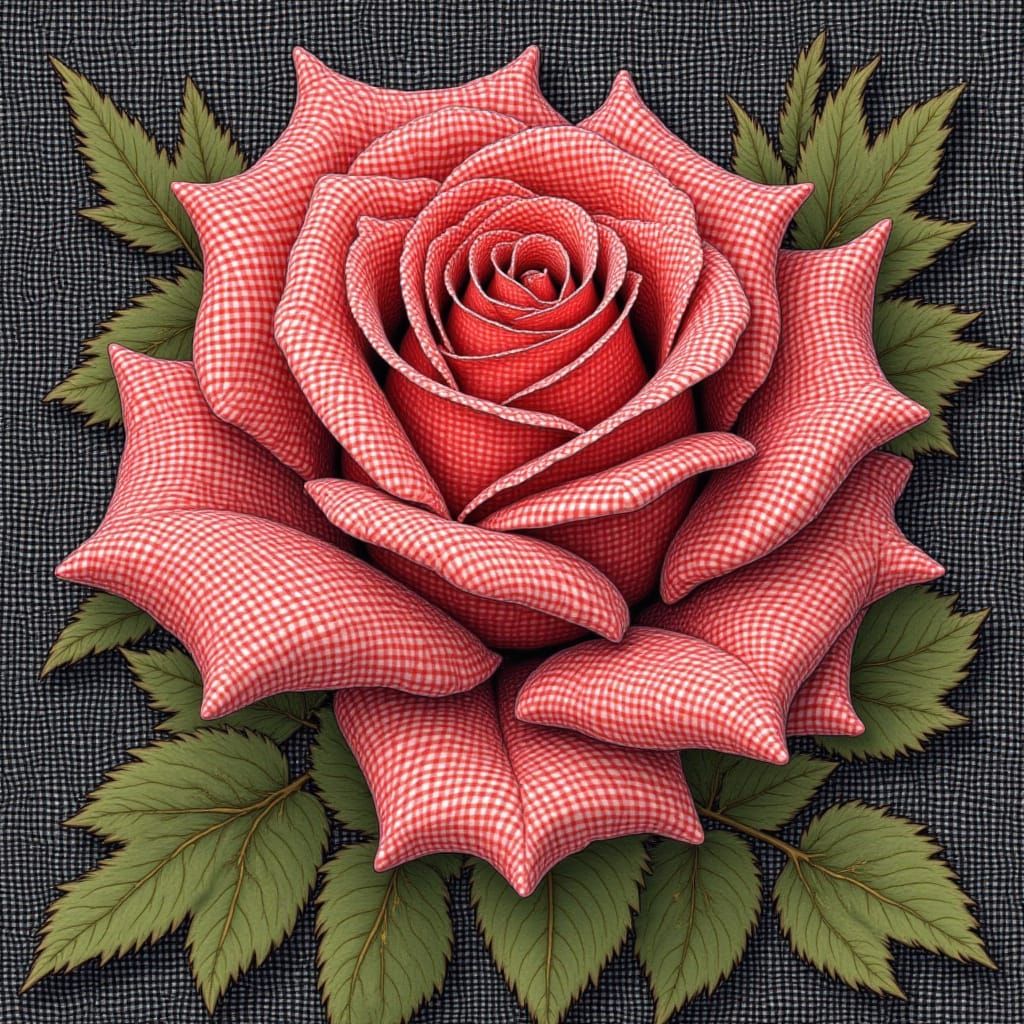 Gingham Rose Watercolor in Naive Art Style