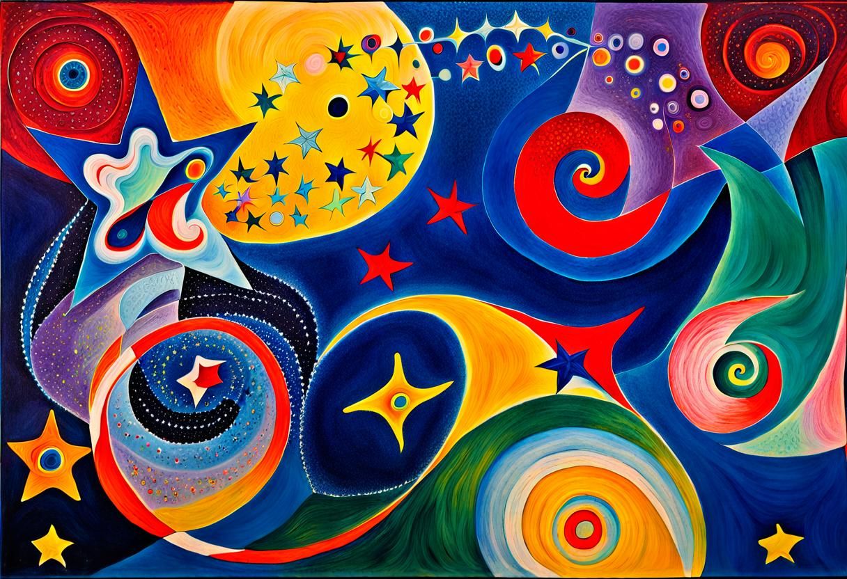 Abstract Fluorescent Maelstrom of Stars in Naive Art Style