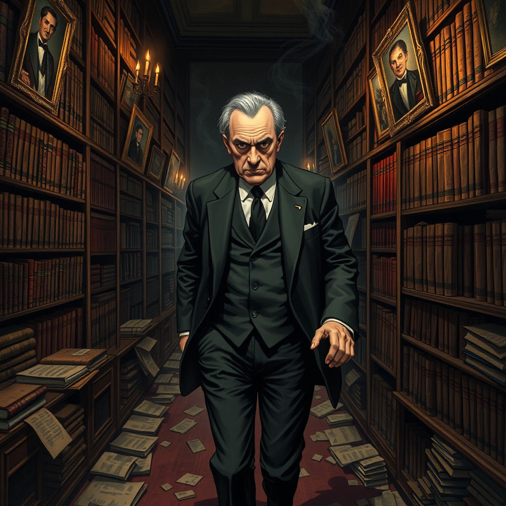 Gloomy Lawyer in Victorian Era Office