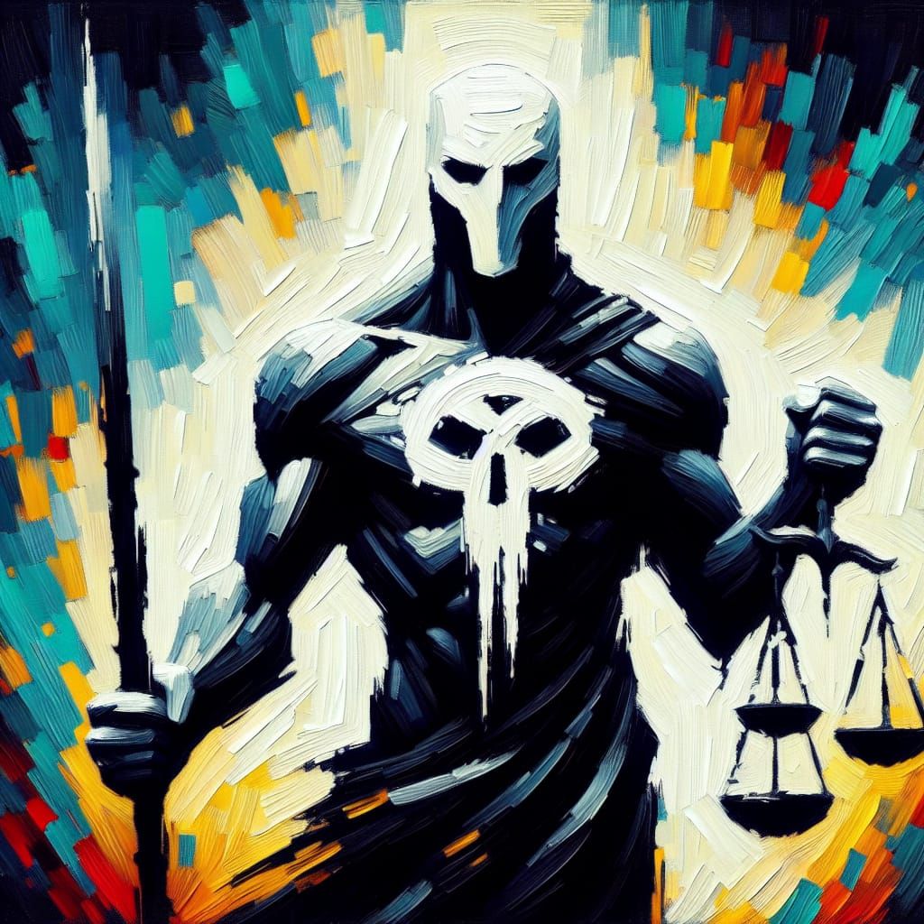 Justice Figure with Skull, Expressionist Style