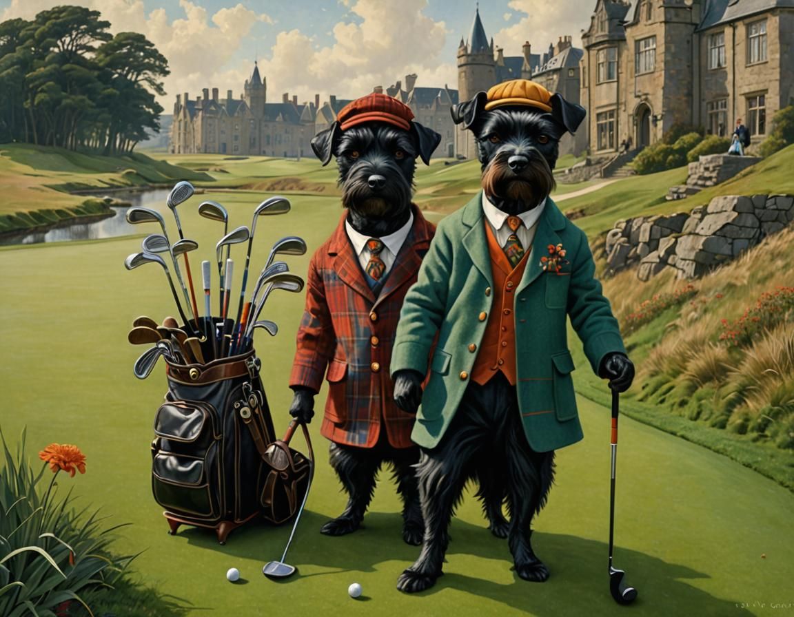 Surreal Golfing Schnauzer in 1920's Style