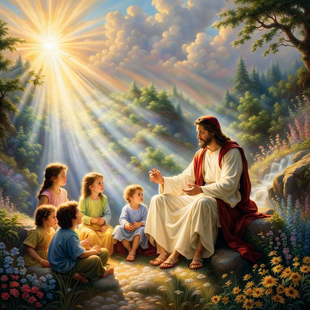 Jesus Storytelling with Children in Divine Light