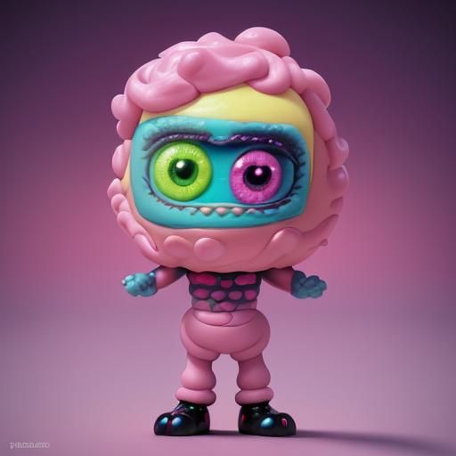 Candy Bobble-Head Monster on Desk: Pixar-Style 3D Render