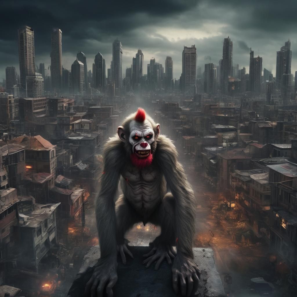 Zombie Monkey Monster Clown City Skyline