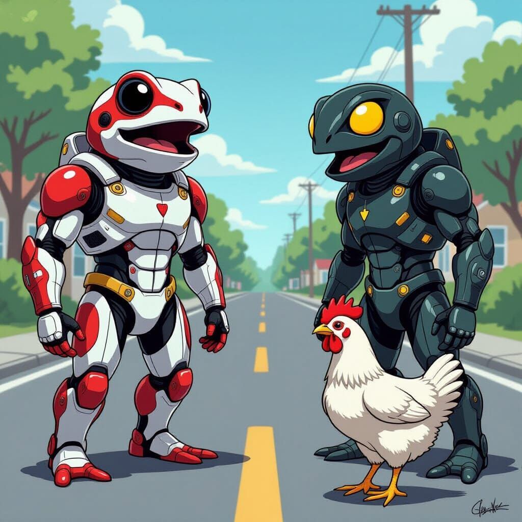 Biomechanical Frog's Cartoon Roadside Surprise