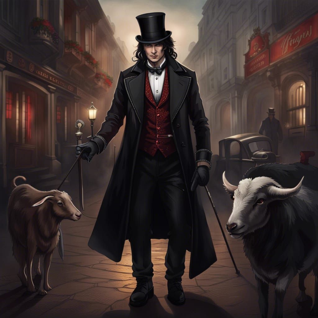 Man with Goat in Rolls-Royce: Dark Fantasy Concept Art