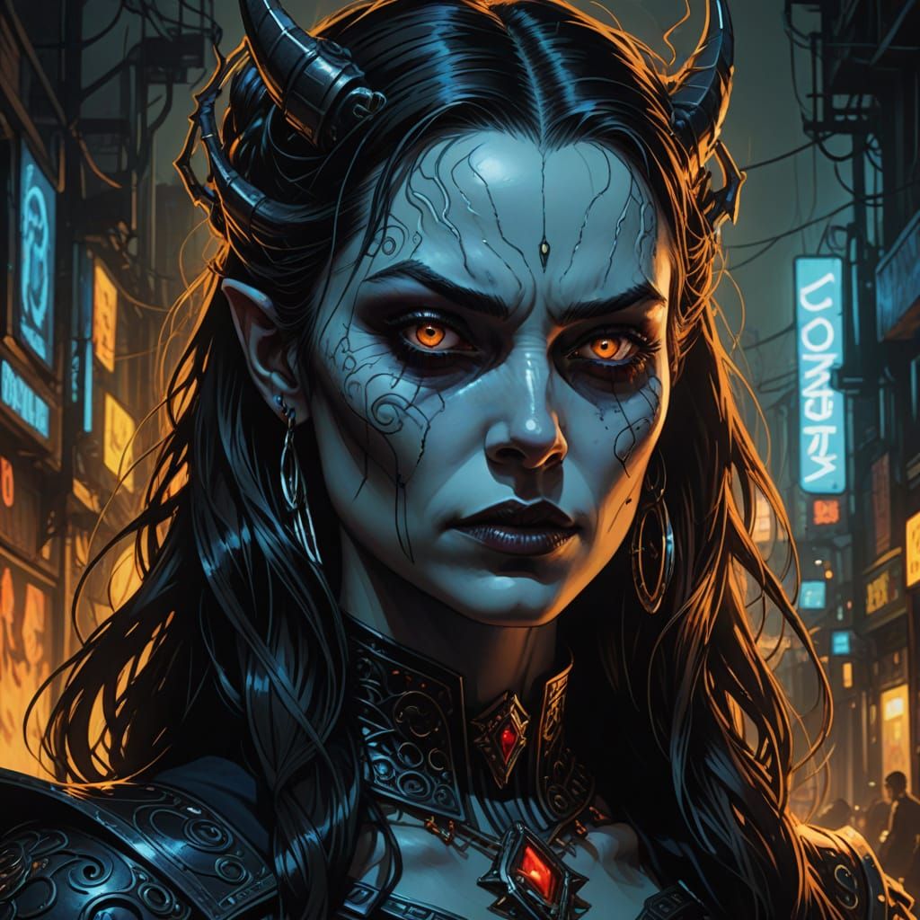 Cyberpunk Vampire Queen in Golden Hour Glow