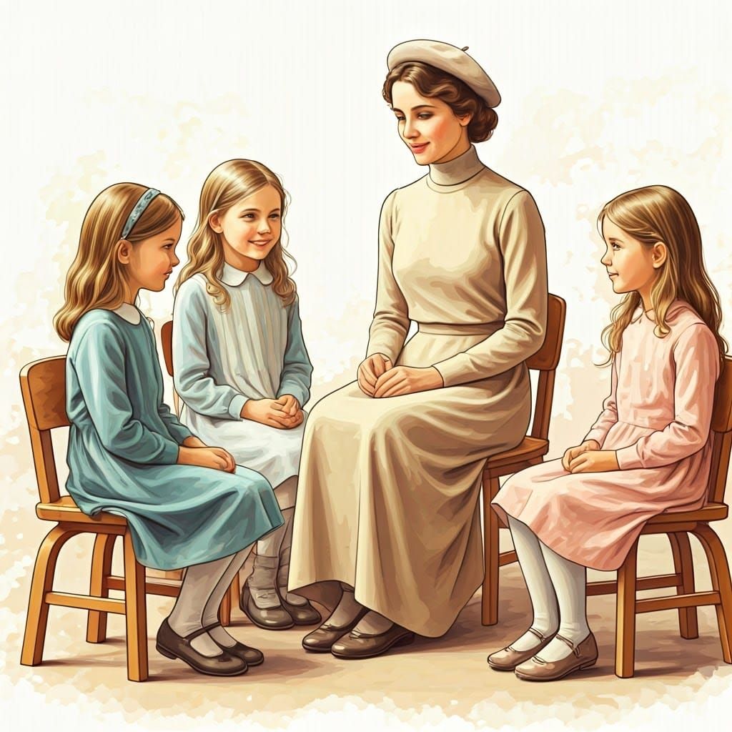 Whimsical Kindergarten Scene in Soft, Gentle Hues