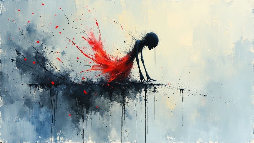 Eerie Figure in Pale Blue Abyss as Mixed Media Art