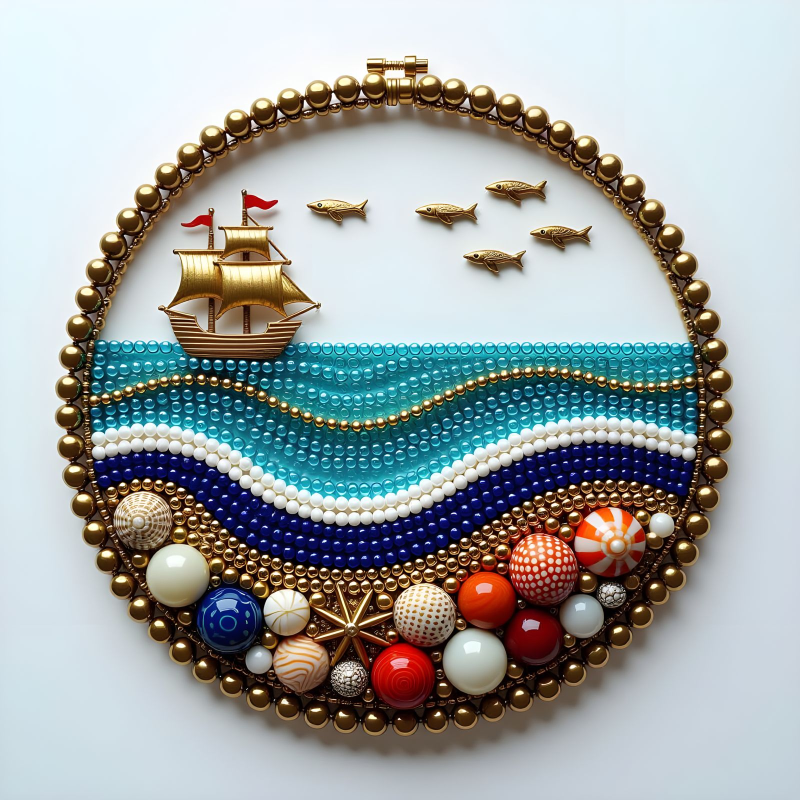 A seascape made of brass beads