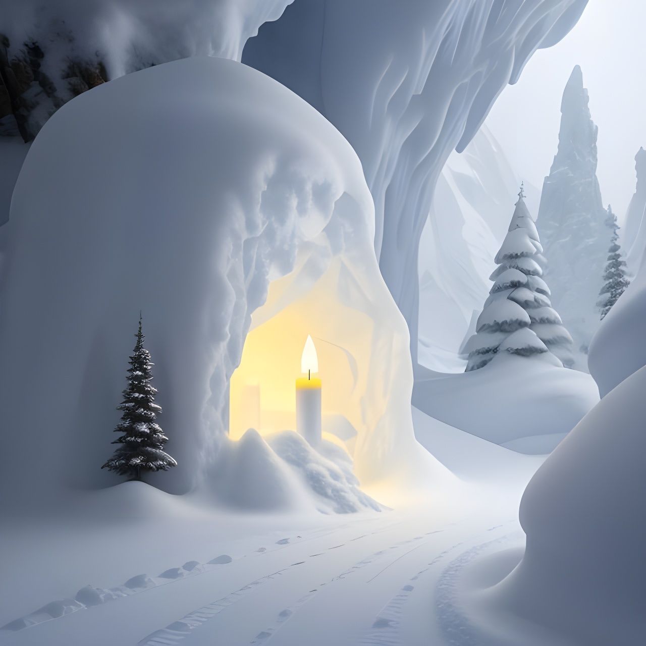 Glowing Candle in Snow Cave with Dynamic Lighting