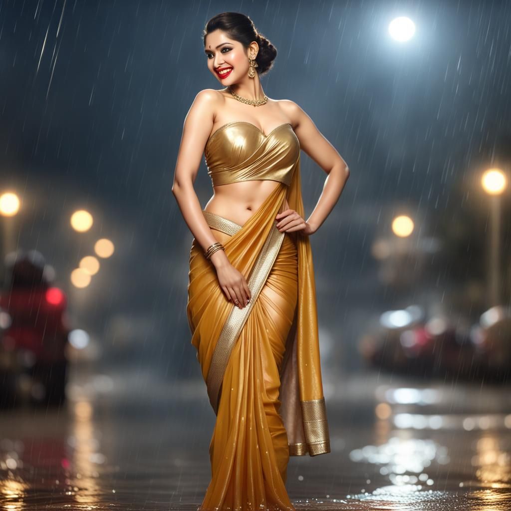 Bollywood Actress Dancing in Moonlight Rain