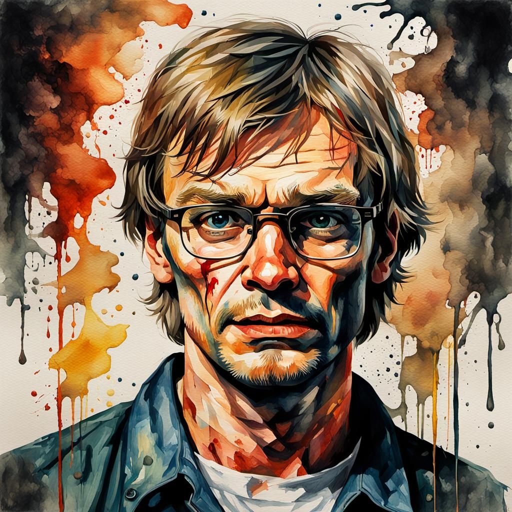 Disturbing Gothic Watercolor of a Grotesque Serial Killer