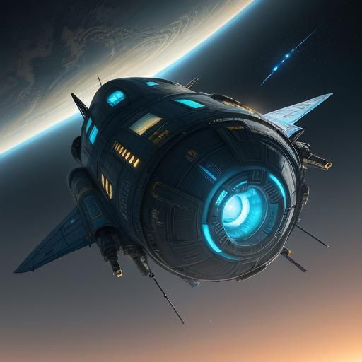 Retro Futuristic Gemini Space Ship in Orbit