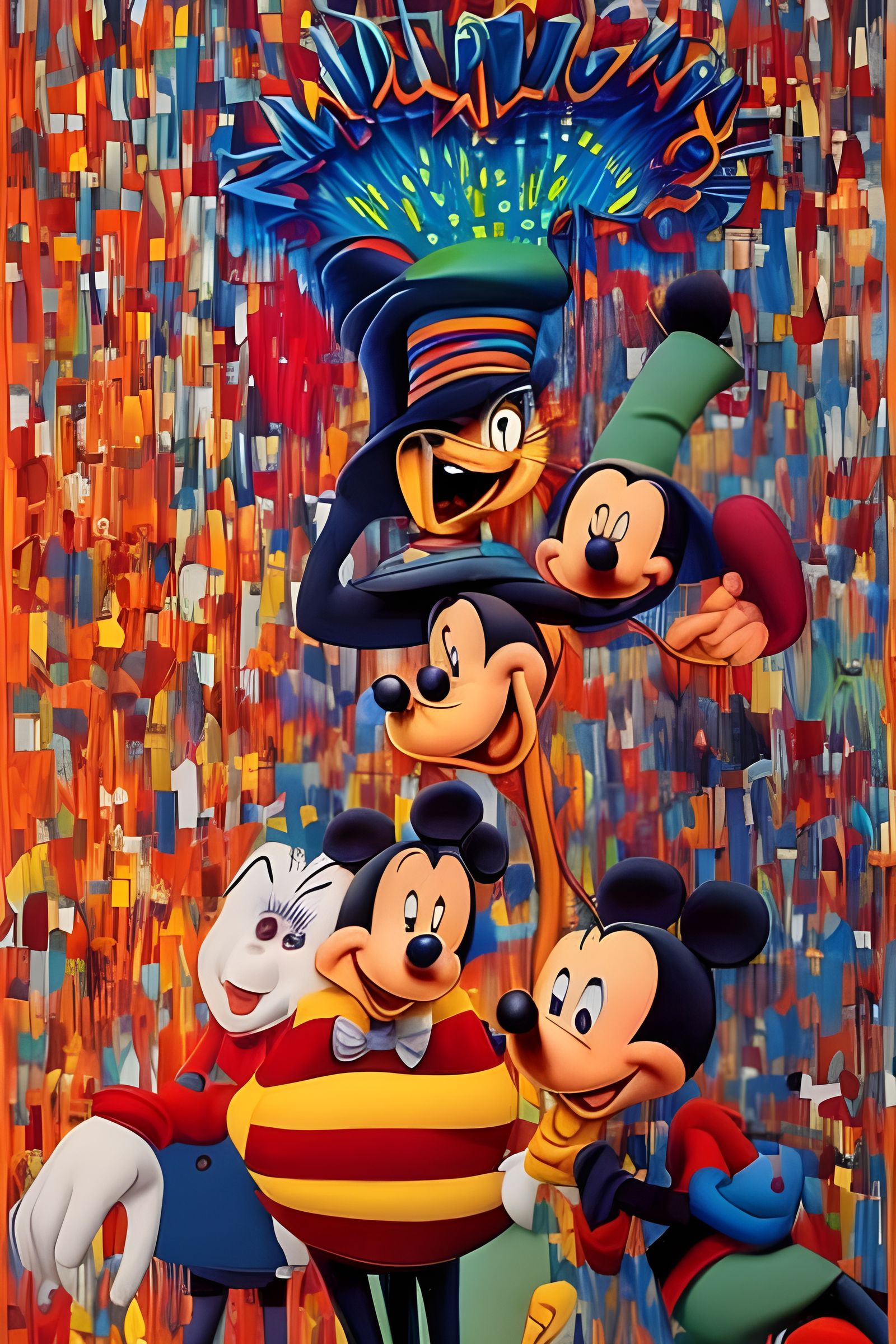 Surreal Cartoon Characters in Dreamlike Landscape