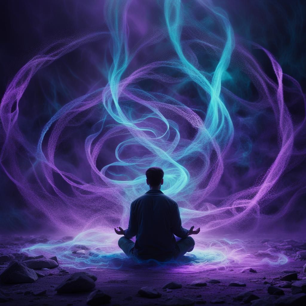 Meditating Man in Arcane Energy Whirlwind