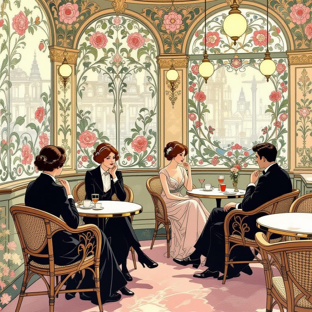 Art Nouveau London Tea Room with Floral Motifs