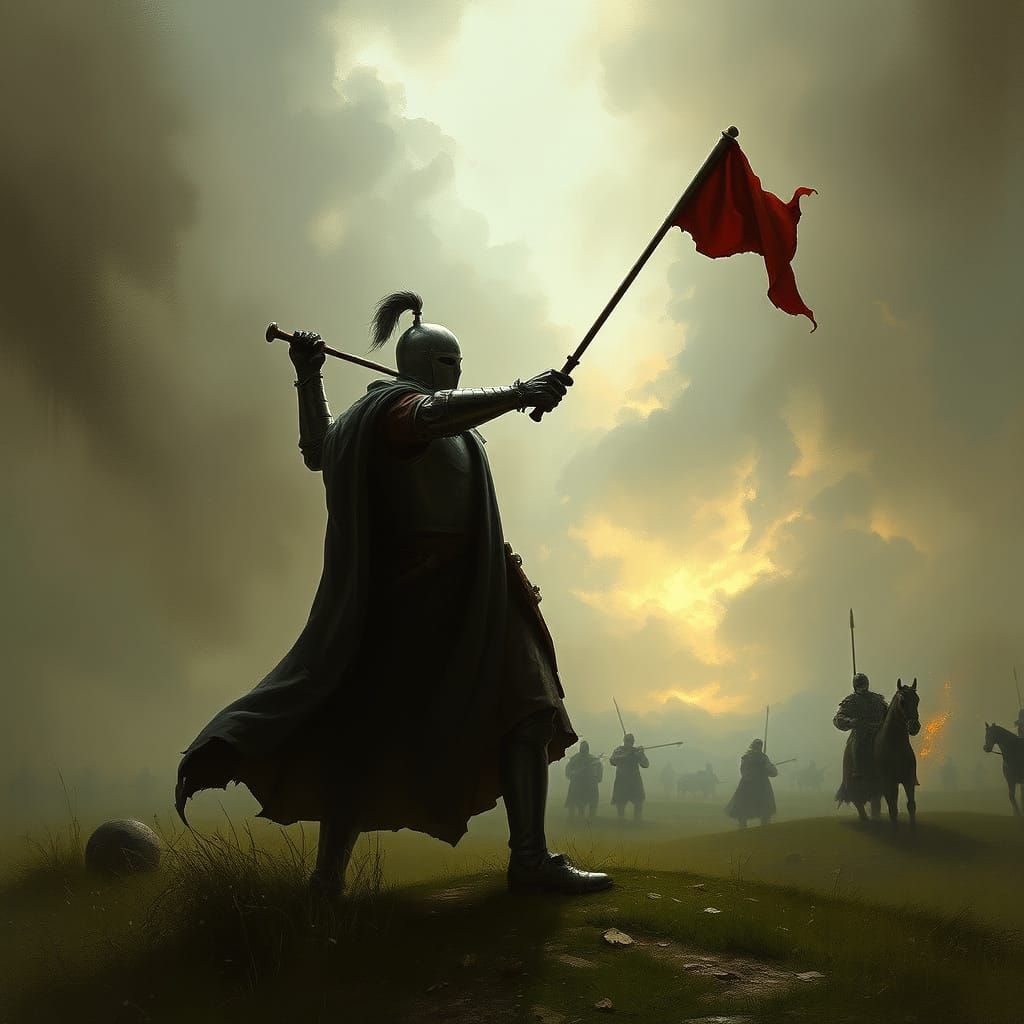 Medieval Knight Tees Off in a Mysterious Golfing Landscape