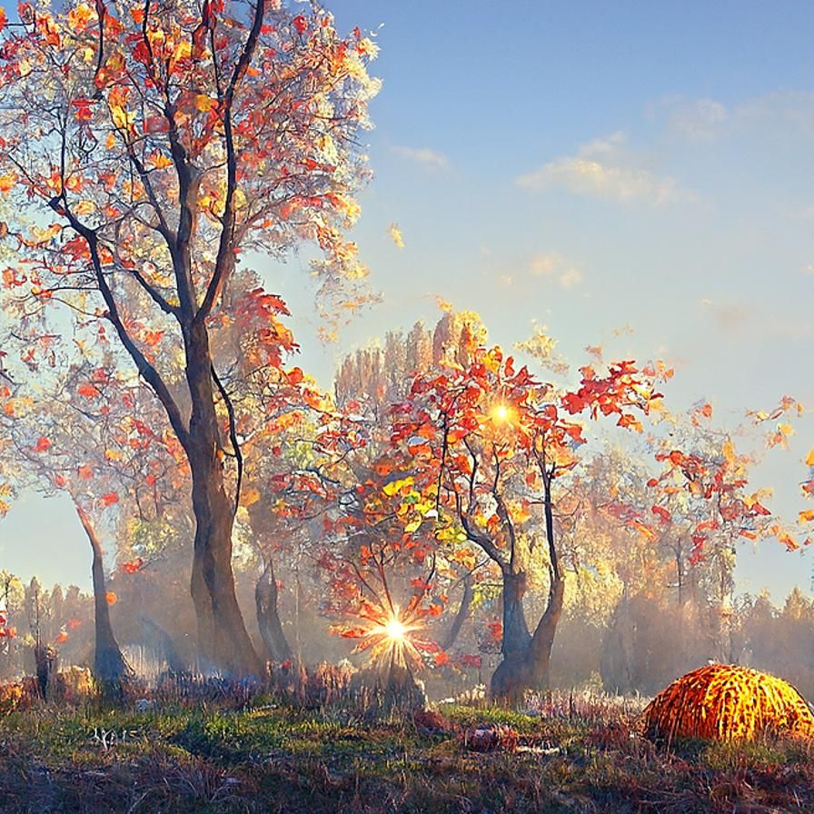Golden Autumn Landscape Inspired by Pointillism