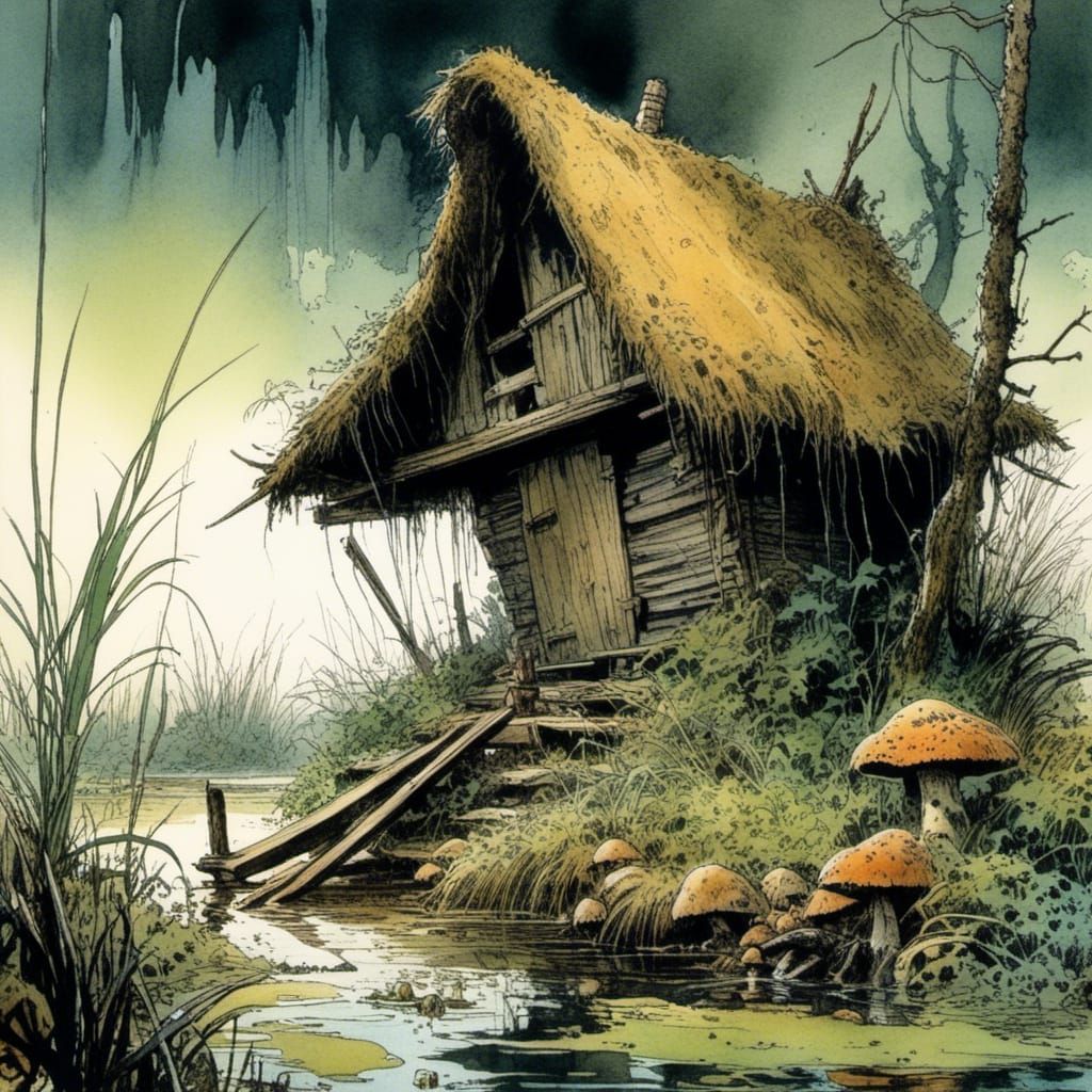 Lonesome Hut in Dark Swamp Comic Book Art