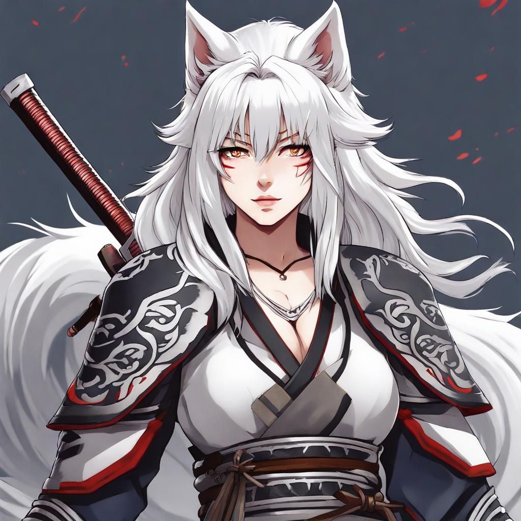 Anime-Style Wolf Woman in Samurai Armor