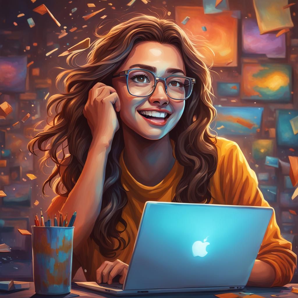 Surprised Girl with Glasses in Hyperrealistic Style