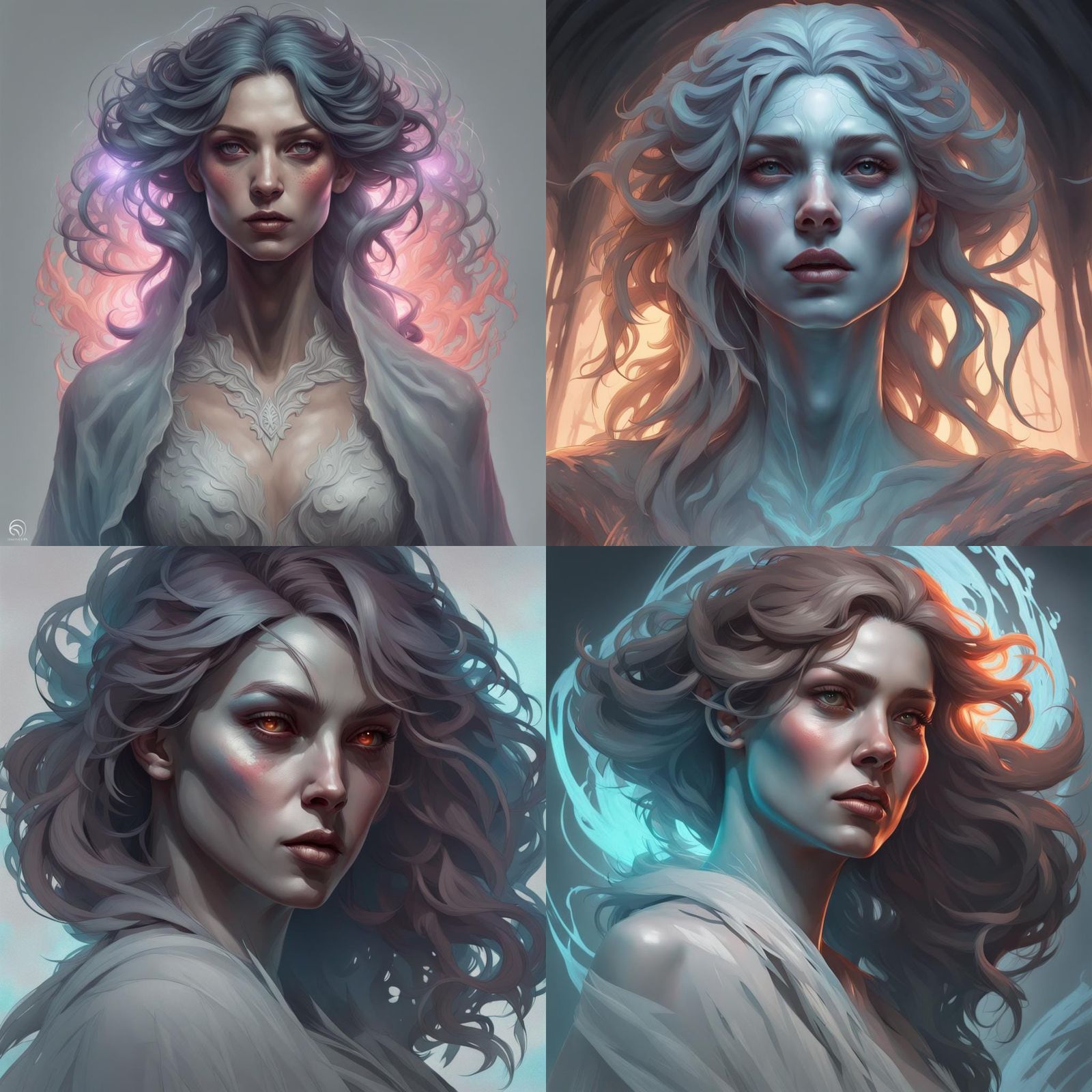 Ethereal Ghost Woman Portrait in Art Nouveau Style