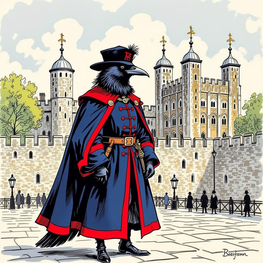 Whimsical Beefeater Raven Guards Tower of London